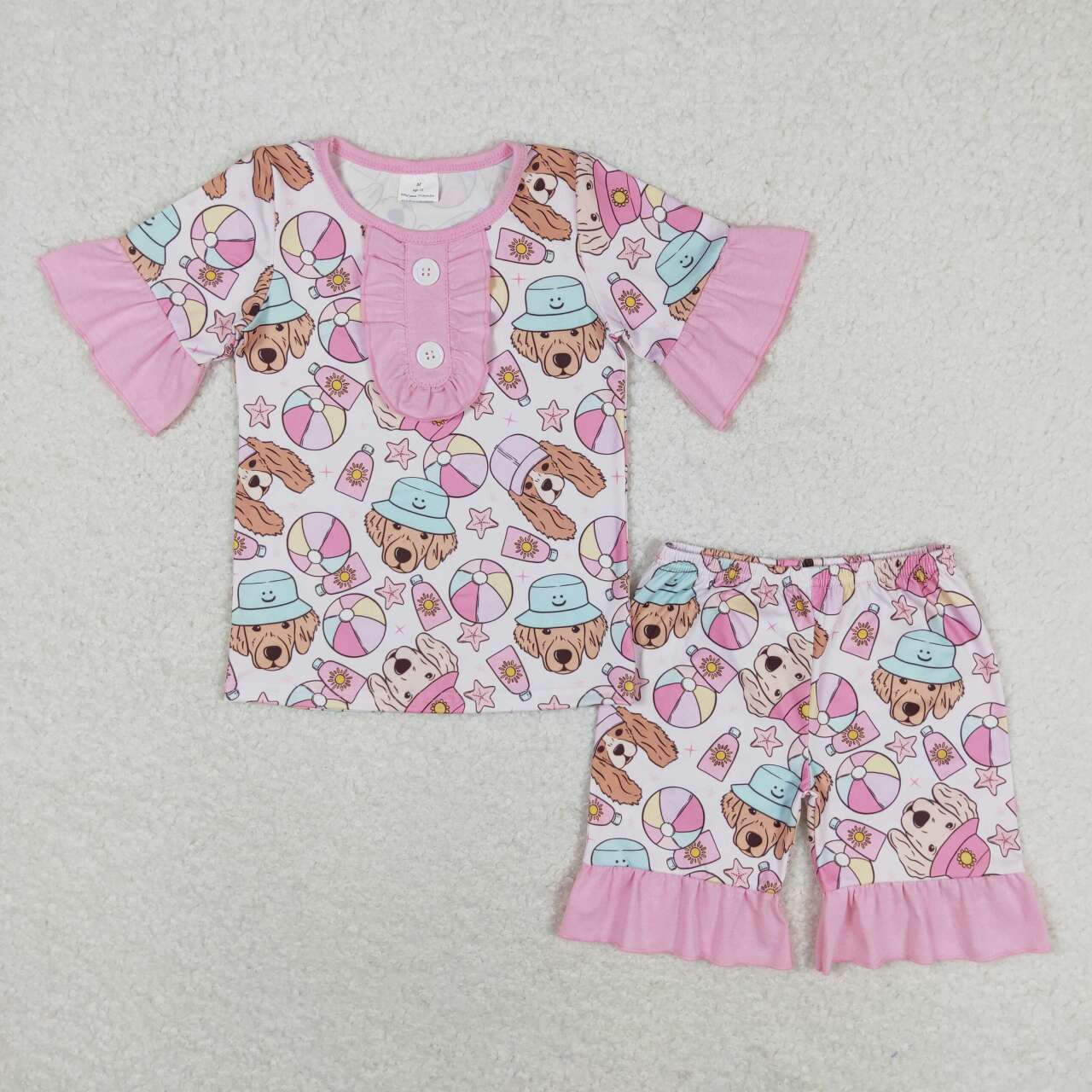 GSSO0950 dog ball star pink short sleeve shorts girls pajamas