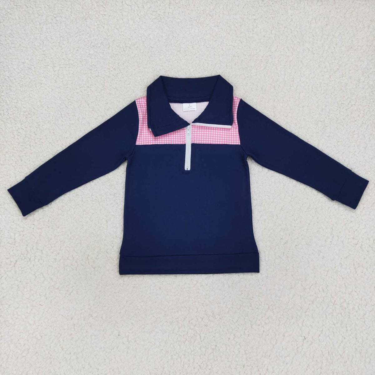 BT0290 Pink plaid navy long sleeve kids top