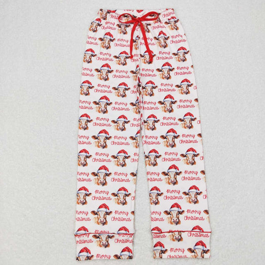 P0321 Merry Christmas cow red adult pants