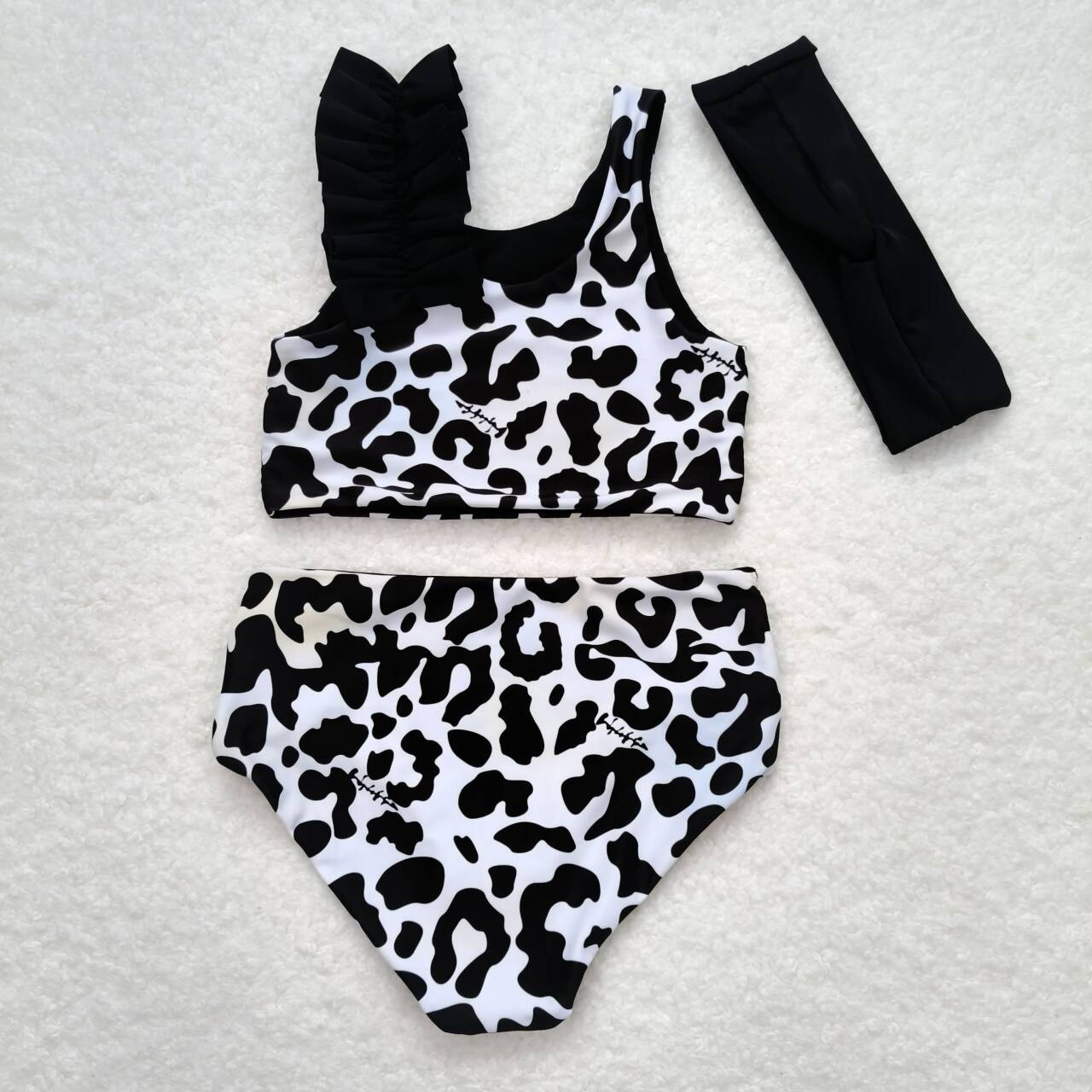 S0224 Blue leopard sleeveless girls swimsuits with bow