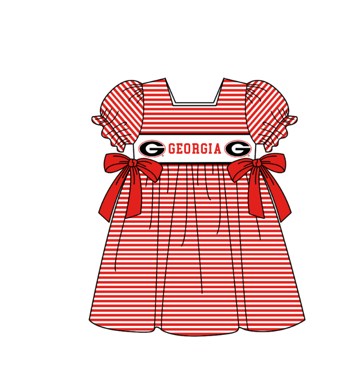Custom Moq 3 Football Item Georgia Red Bows Short Sleeve Girls Dress