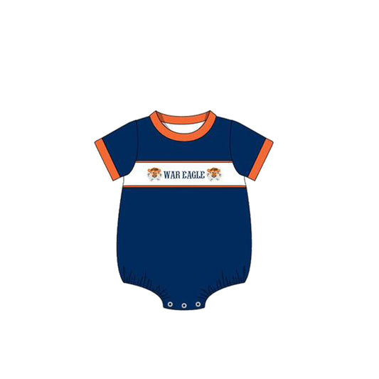 Custom Moq 3 Football Team War Eagle Navy Blue Short Sleeve Boys Romper