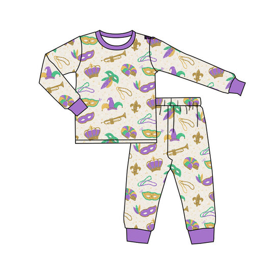 custom moq 5 Mardi Gras mask purple long sleeve girls girls pajamas