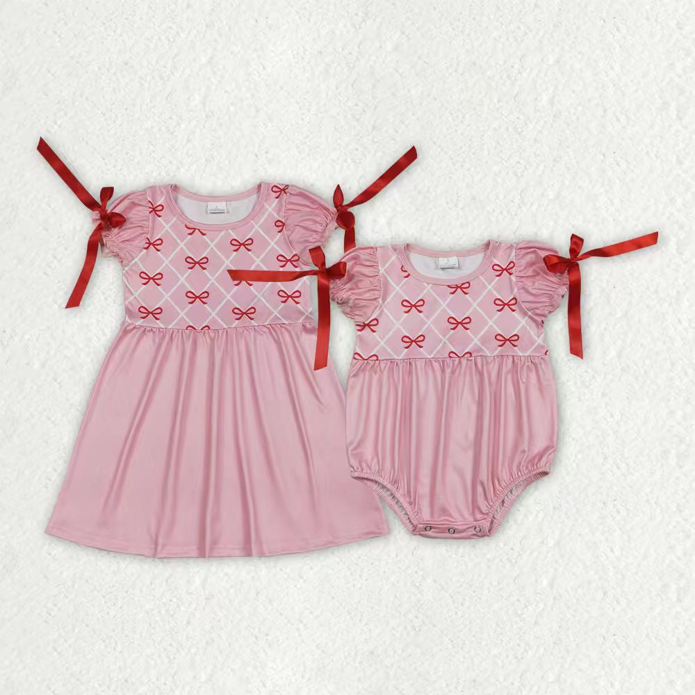 Pink Bows Dress/Romper Sibling Clothes RTS