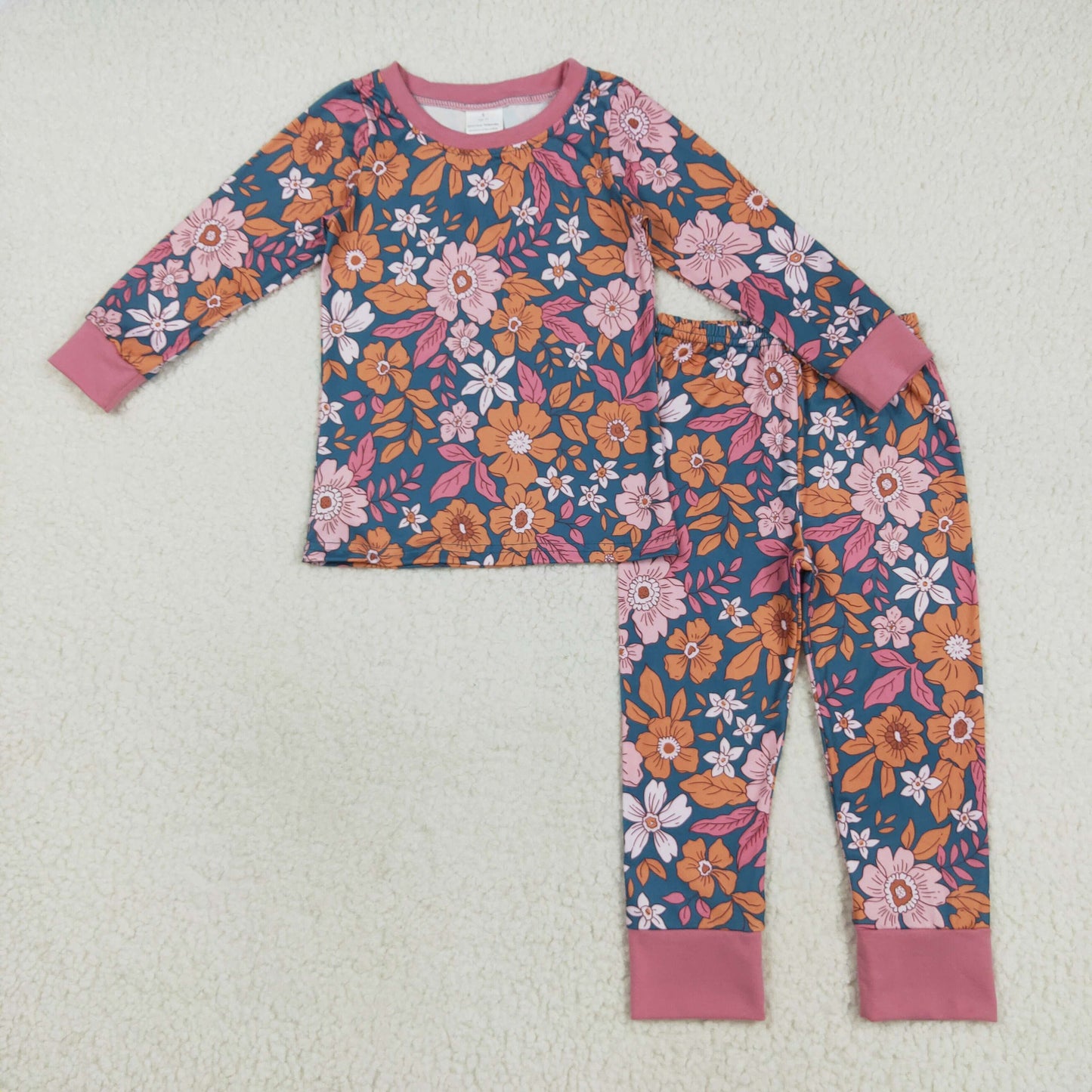 GLP2385 colorful flowers floral pink long sleeve pants girls pajamas