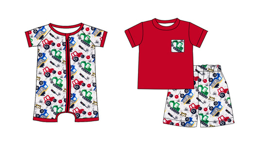 custom moq 5 Construction Truck Set/Romper Sibling Clothes