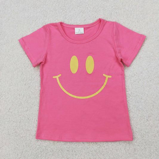 USA SHOP GT0959 smile hot pink short sleeve girls top
