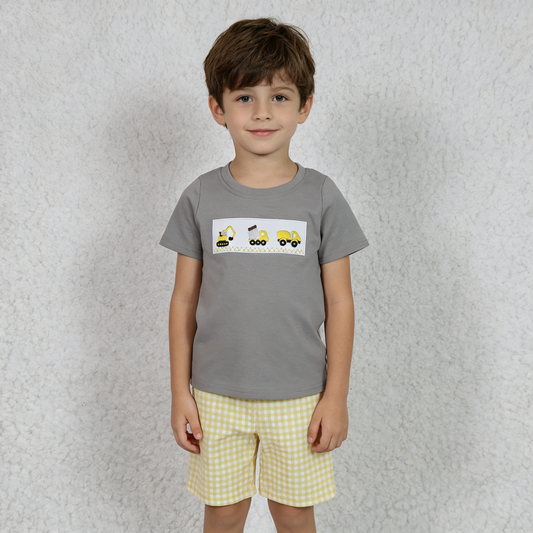 BSSO0124 Grey Construction Embroidery Cotton Boys Set