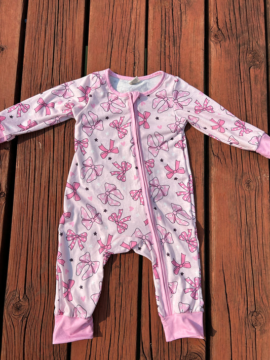 bamboo LR1608 pink bows heart long sleeve zipper girls romper