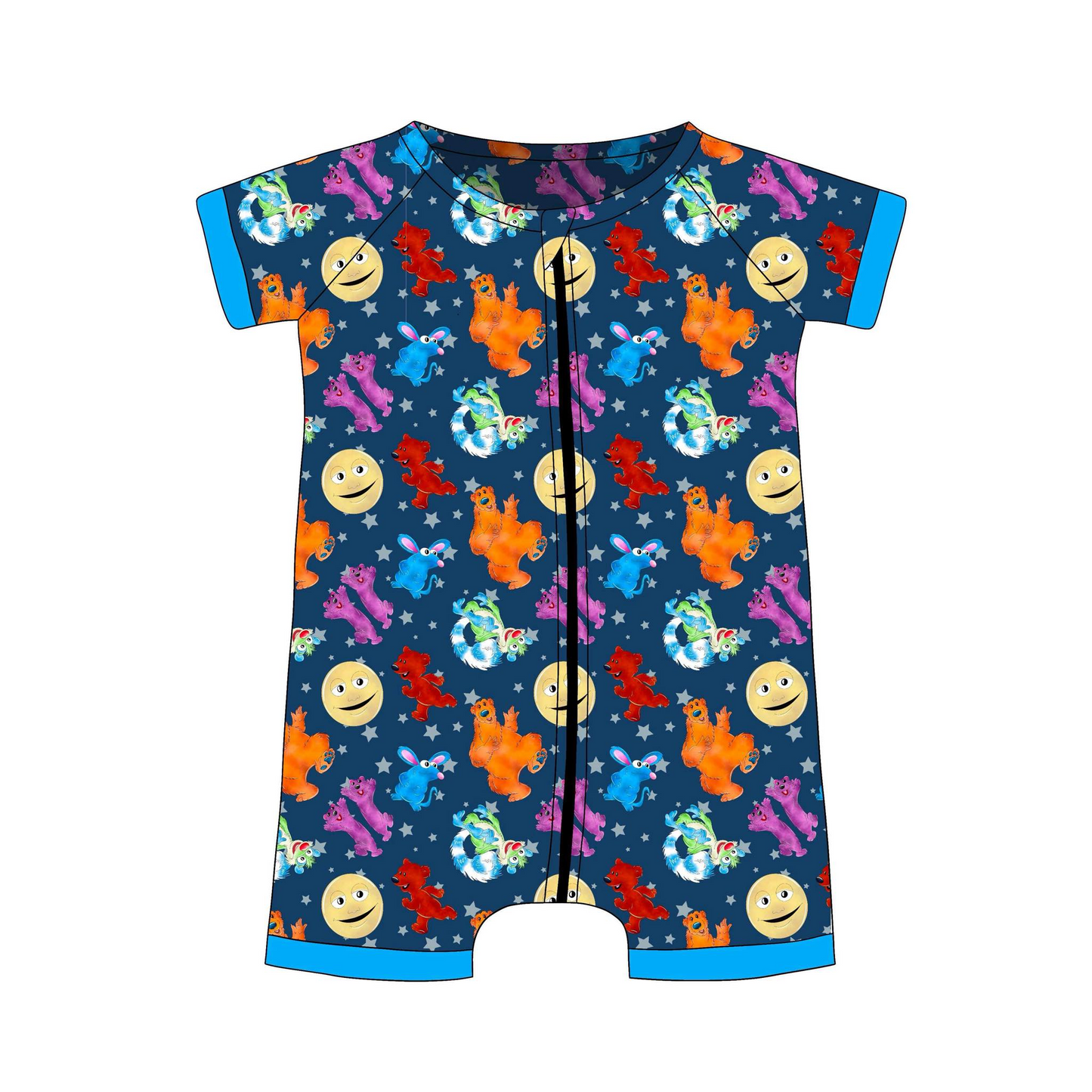 custom cartoon bear zipper short sleeve boys romper