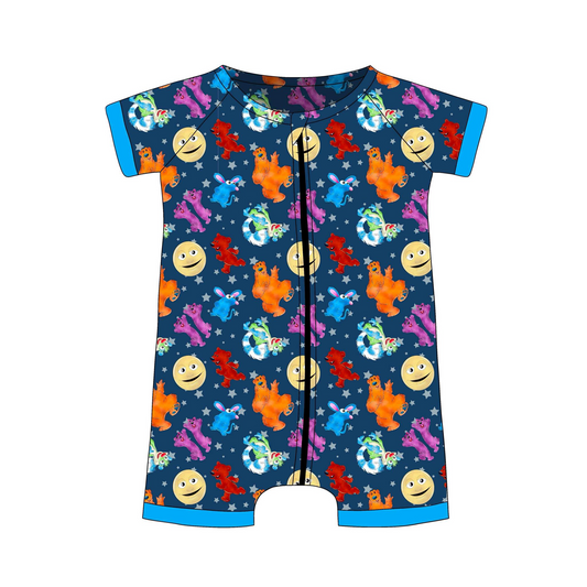 custom cartoon bear zipper short sleeve boys romper