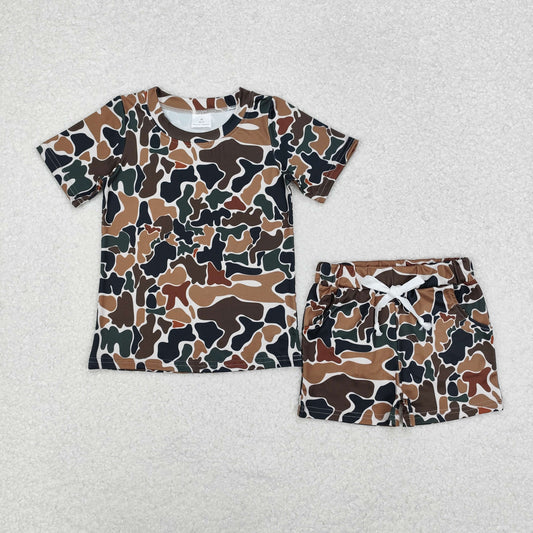BSSO1102 hunting camo old school camo short sleeve shorts boys set
