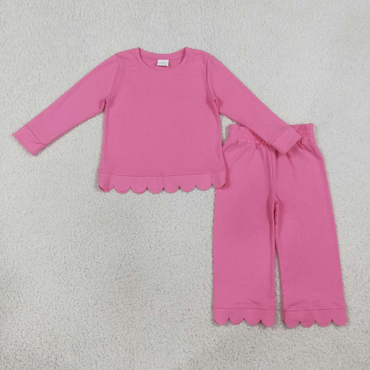 GLP3294 Scallop Hot Pink Scallop Long Sleeve Pants Girls Set