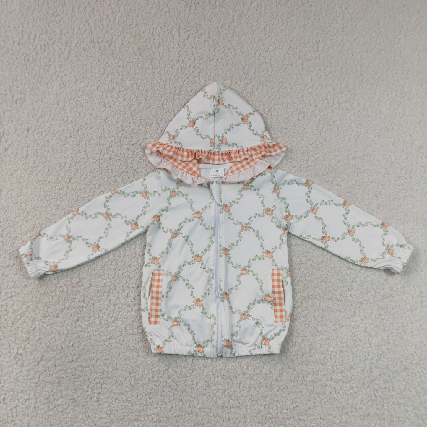 GT1662 Pumpkin Zipper Hoodie Long Sleeve Girls Coat