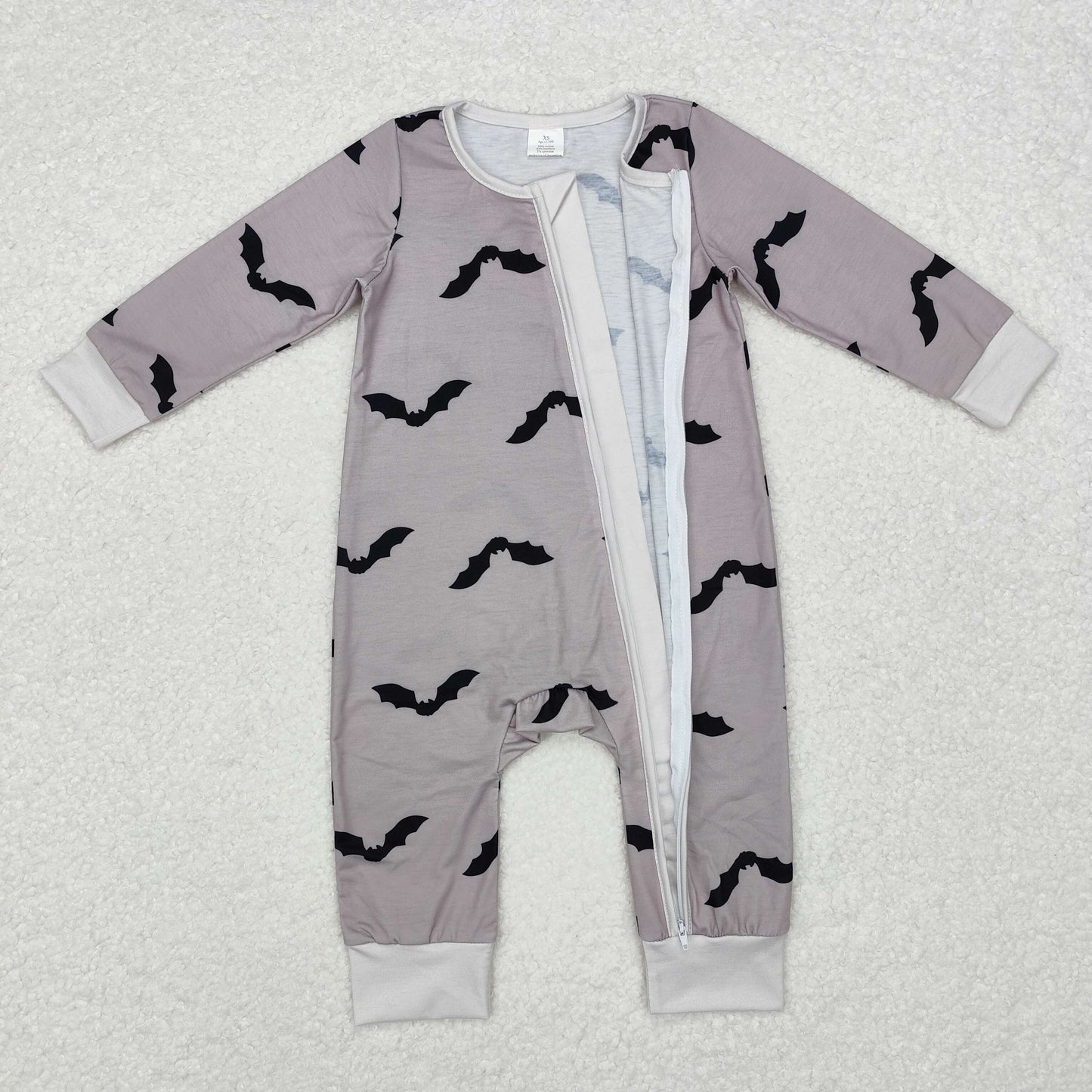 bamboo LR1438 black bat long sleeve boys zipper romper