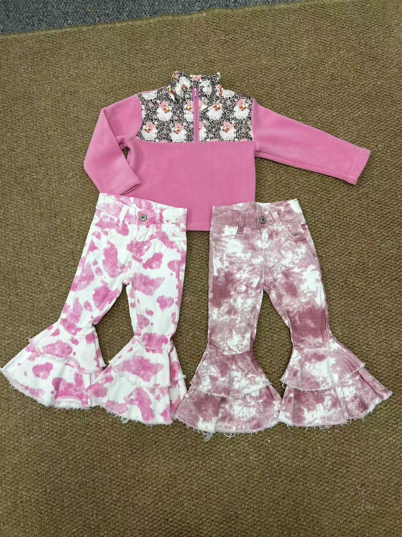 sherpa Christmas Santa zipper long sleeve pink pants girls set RTS Sibling Clothes