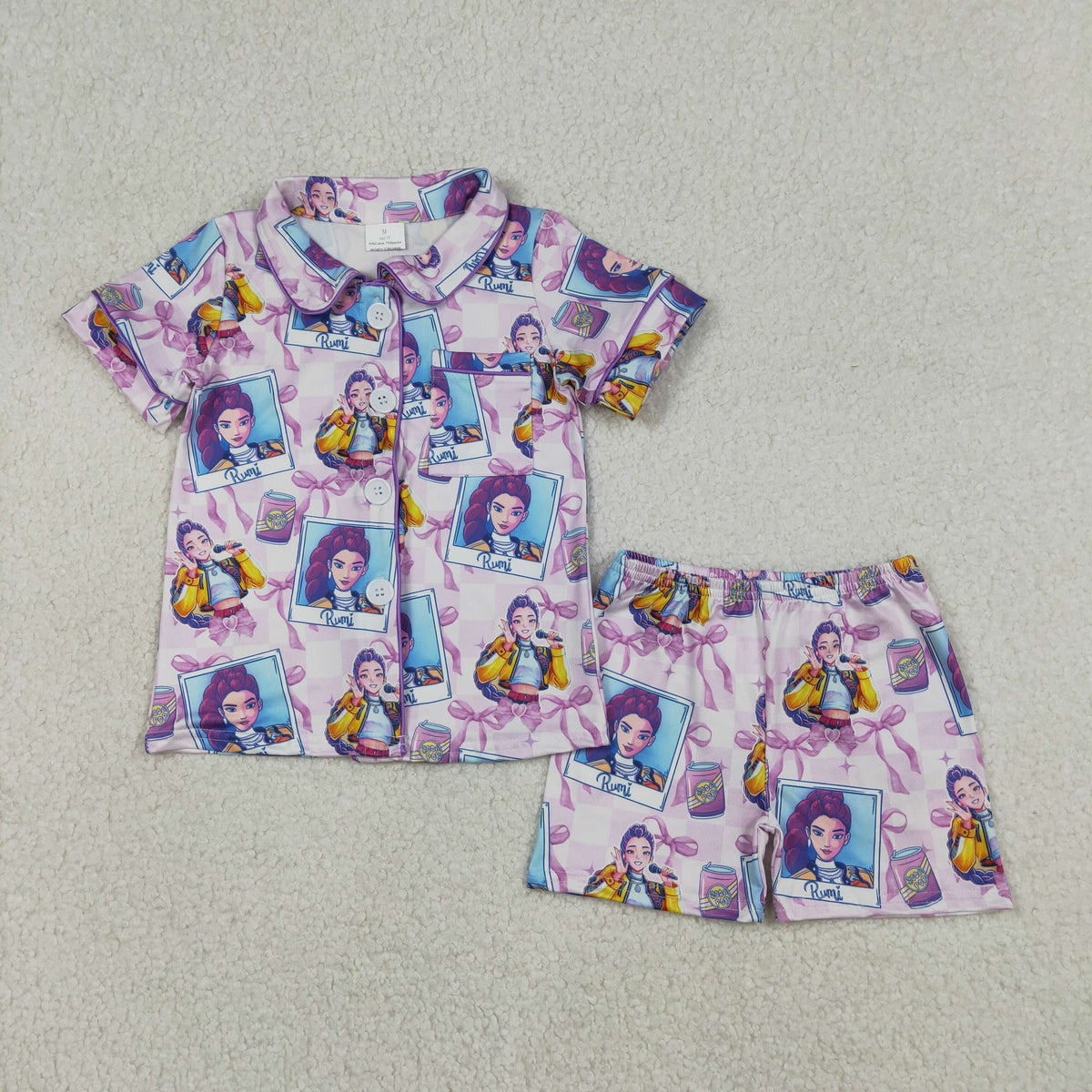 GSSO2961 Hunter K Purple Bows Short Sleeve Shorts Girls Pajamas