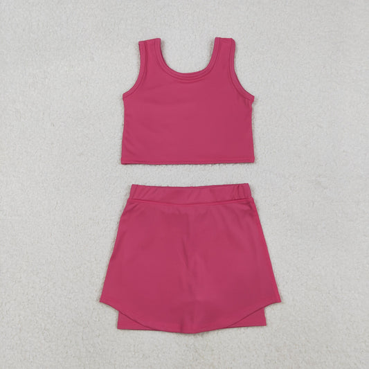 GSD2657 yoga pink sleeveless skirt skorts girls set
