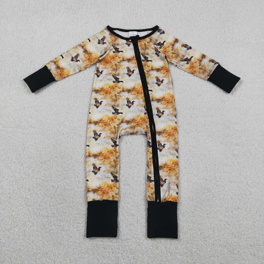 LR2986 Hunting Mallard Duck Zipper Long Sleeve Boys Romper