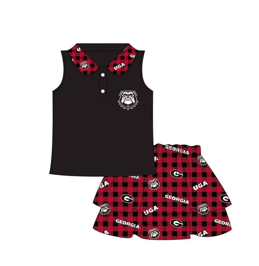 custom S 5.13 bulldog black sleeveless red skirts girls set