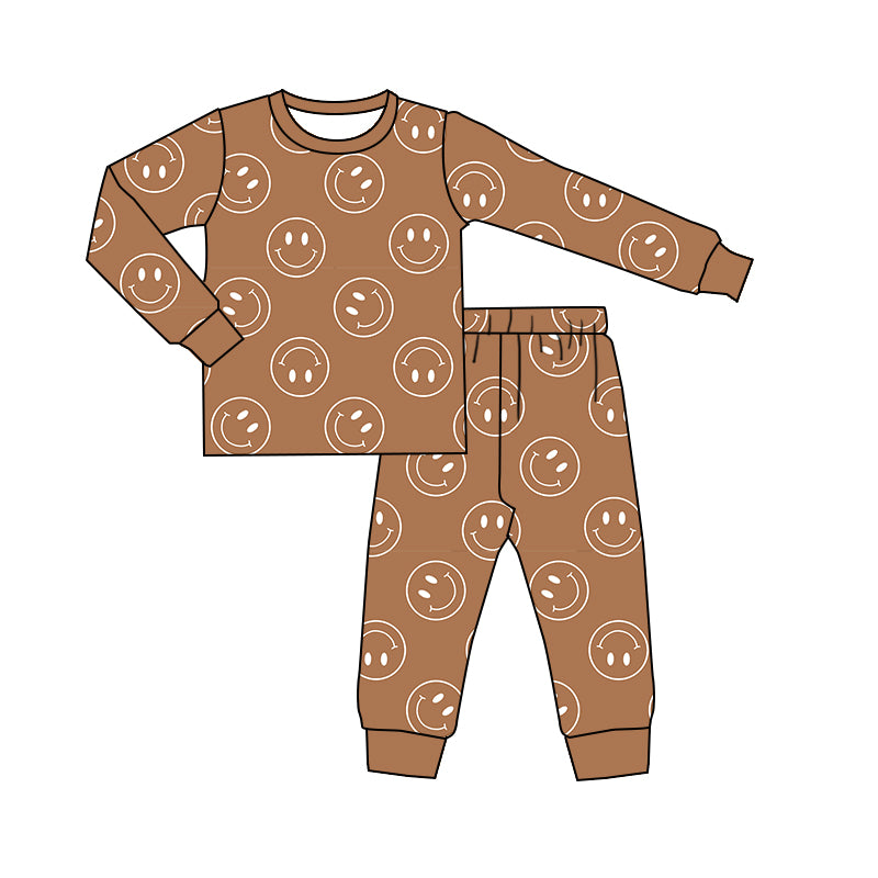 custom Smile brown long sleeve pants boys pajamas