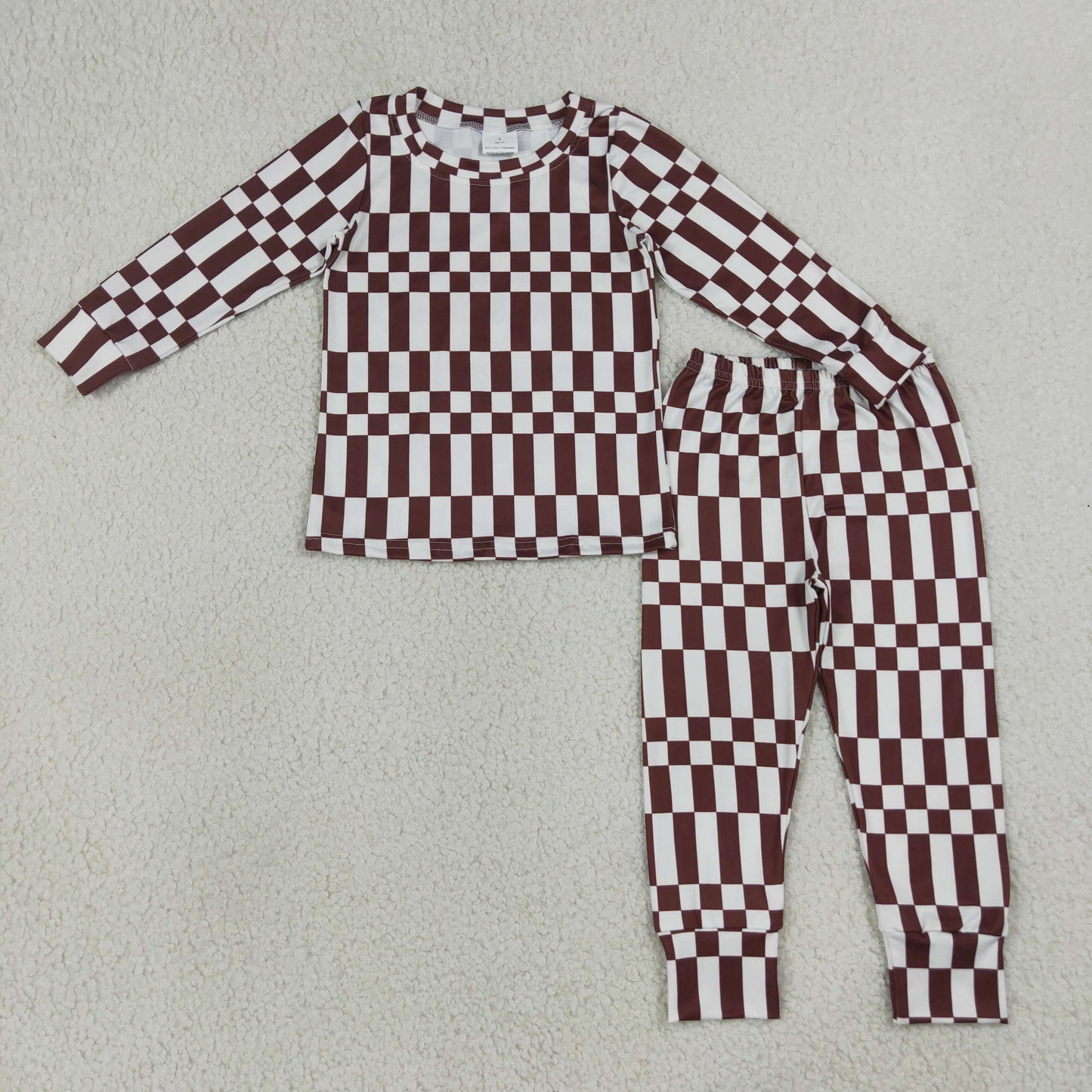 BLP1479 Maroon Checkered Long Sleeve Pants Boys Set