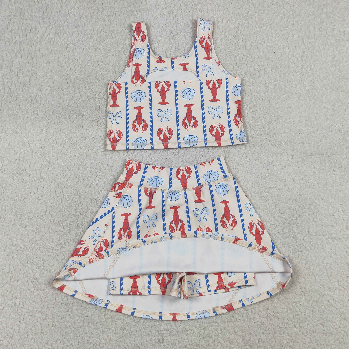 Yoga GSD3626 Crayfish Shell Bows Sleeveless Skorts Girls Set
