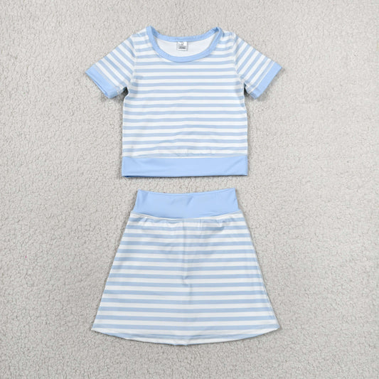 preorder GSD4162 Yoga Blue Striped Short Sleeve Skorts Girls Set