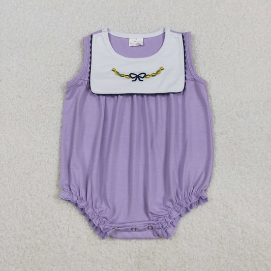 Embroidery SR3235 Mardi Gras mask purple sleeveless girls romper