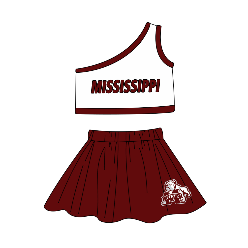 custom  mississippi white sleeveless maroon skirt girls set
