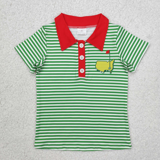 BT0890 golf green striped short sleeve boys top