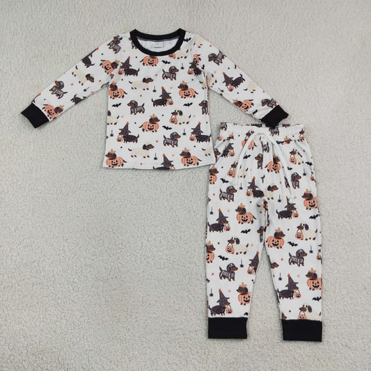 BLP1548 Halloween Dog Pumpkin Long Sleeve Pants Boys Pajamas