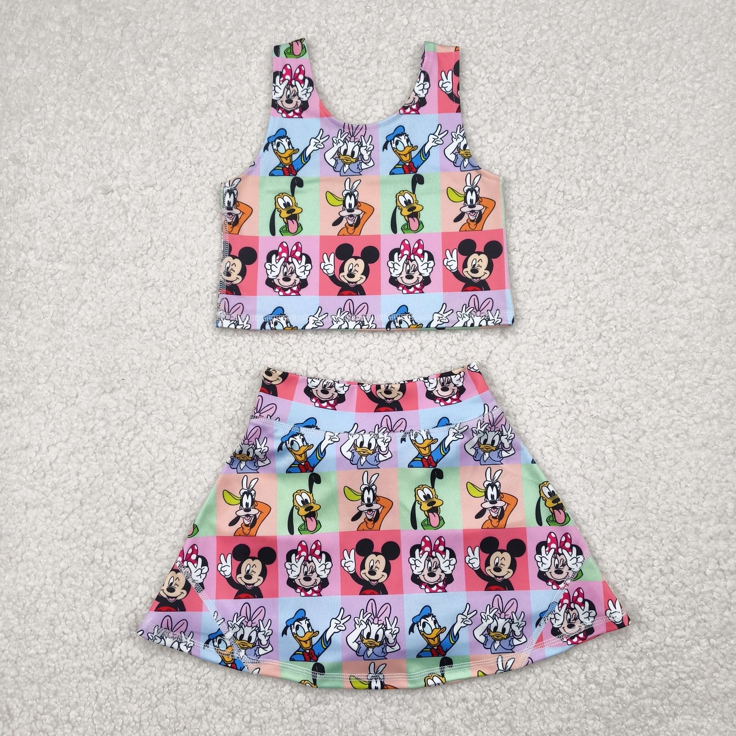 GSD2333 yoga cartoon M sleeveless skirt with shorts girls set