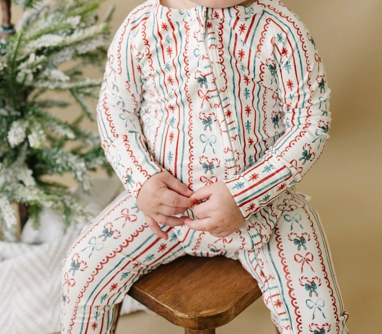 preorder LR2079 Christmas cane candy bows red green long sleeve zipper boys romper