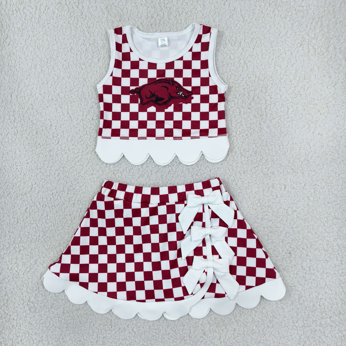 GSD4286 Yoga Team Red Checkered Sleeveless Bows Skorts Girls Set