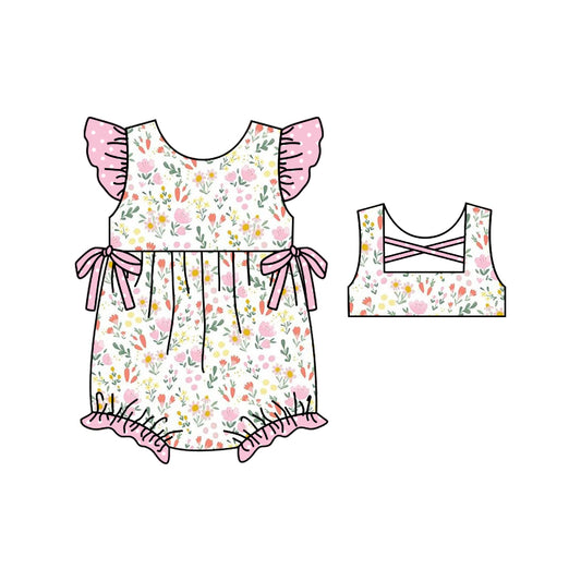 preorder SR0791 Flowers Pink Flutter Sleeve Girls Romper