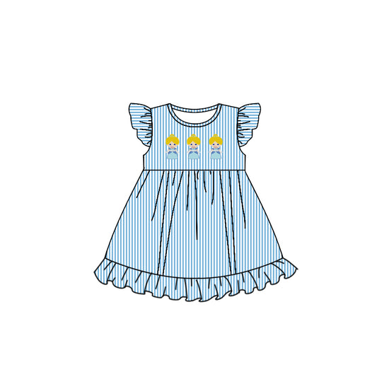 custom Cartoon Princess Blue Flutter Sleeve Girls Dress