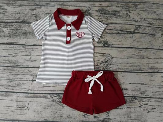 custom S 10.3 Striped short sleeve pullover red shorts boys set