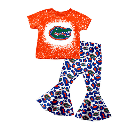 custom S 10.18 Orange short sleeve blue leopard pants girls set