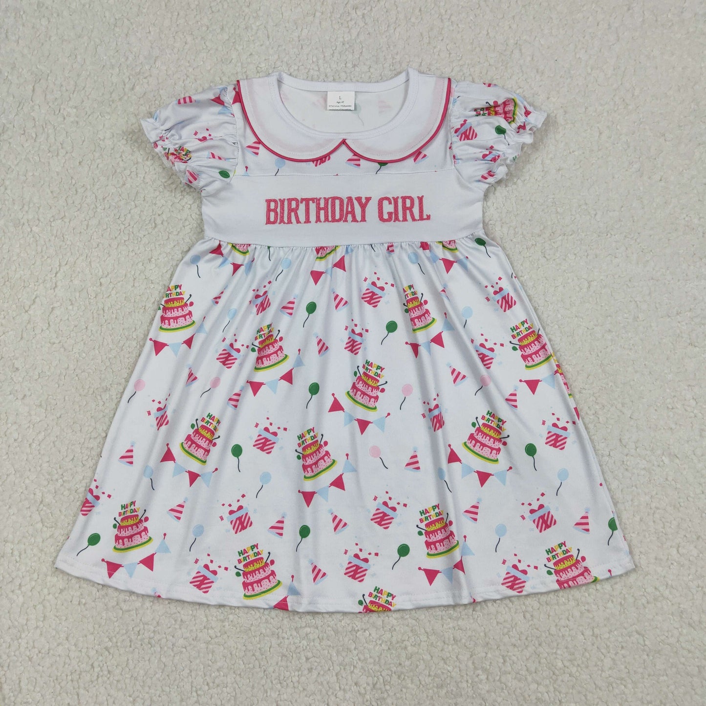 Embroidery GSD2854 birthday girl cake short sleeve girls dress