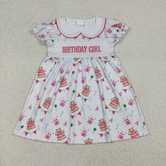 Embroidery GSD2854 birthday girl cake short sleeve girls dress