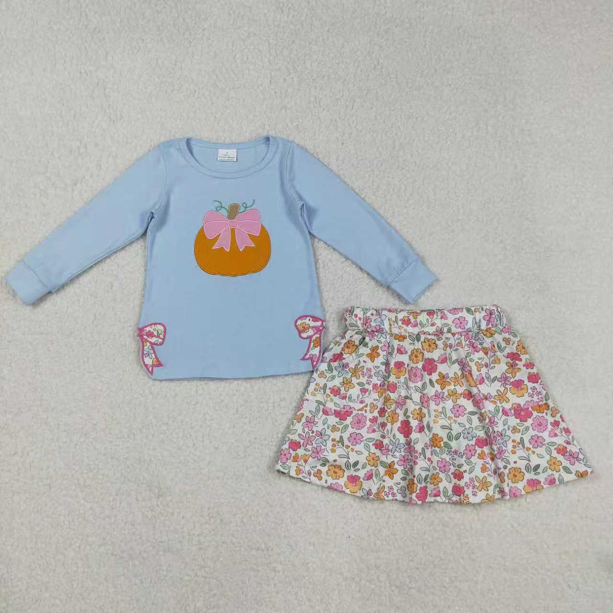 embrpidery spilt side bows pumpkin/spooky skort girls set RTS Sibling Clothes