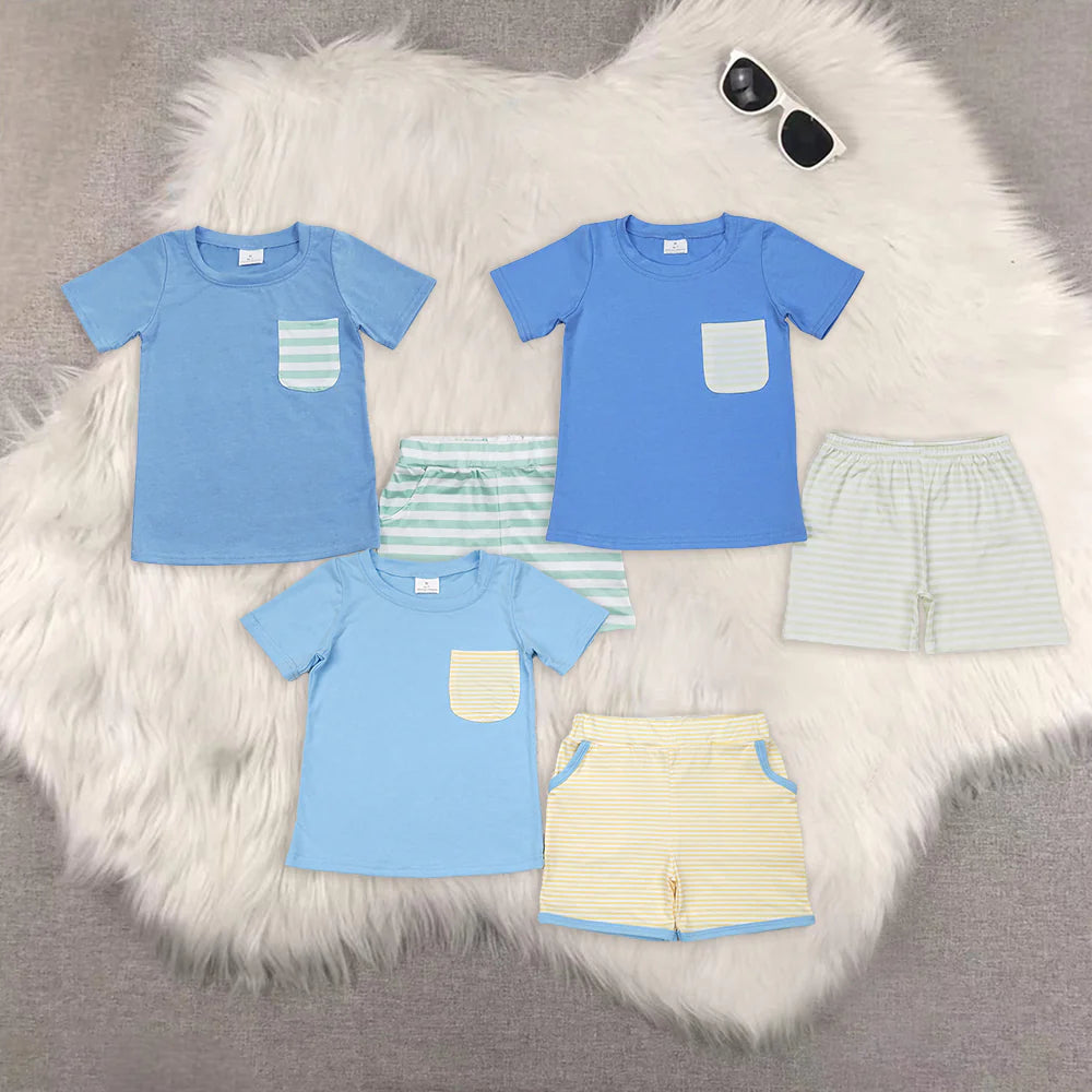 blue short sleeve shorts boys set Sibling Clothes RTS