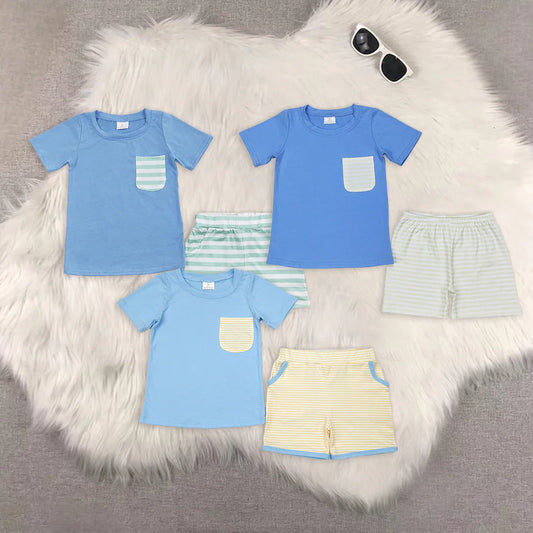blue short sleeve shorts boys set Sibling Clothes RTS