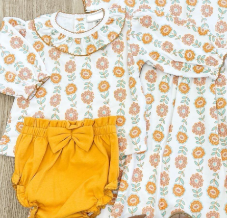custom orange flowers long sleeve yellow shorts girls bummies