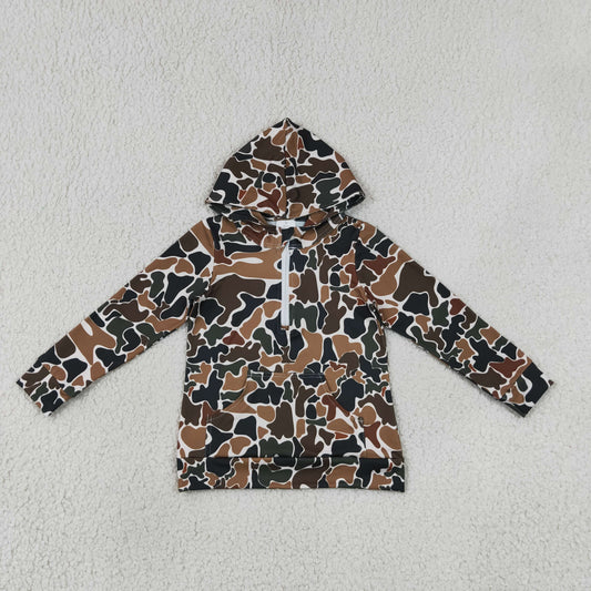BT1851 Hunting Camo Pocket Zipper Hoodie Long Sleeve Boys Top
