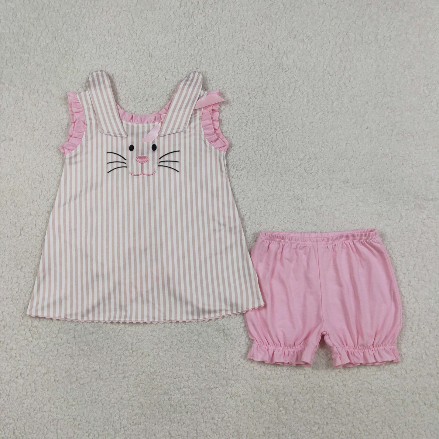 Embroidery GSSO2924 Easter Bunny Rabbit Pink Sleeveless Shorts Girls Set