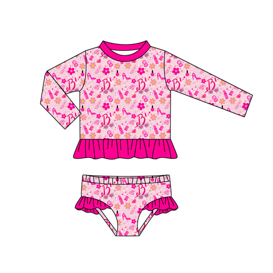 preorder S0257 BA cartoon flowers hot pink long sleeve girls swimsuits