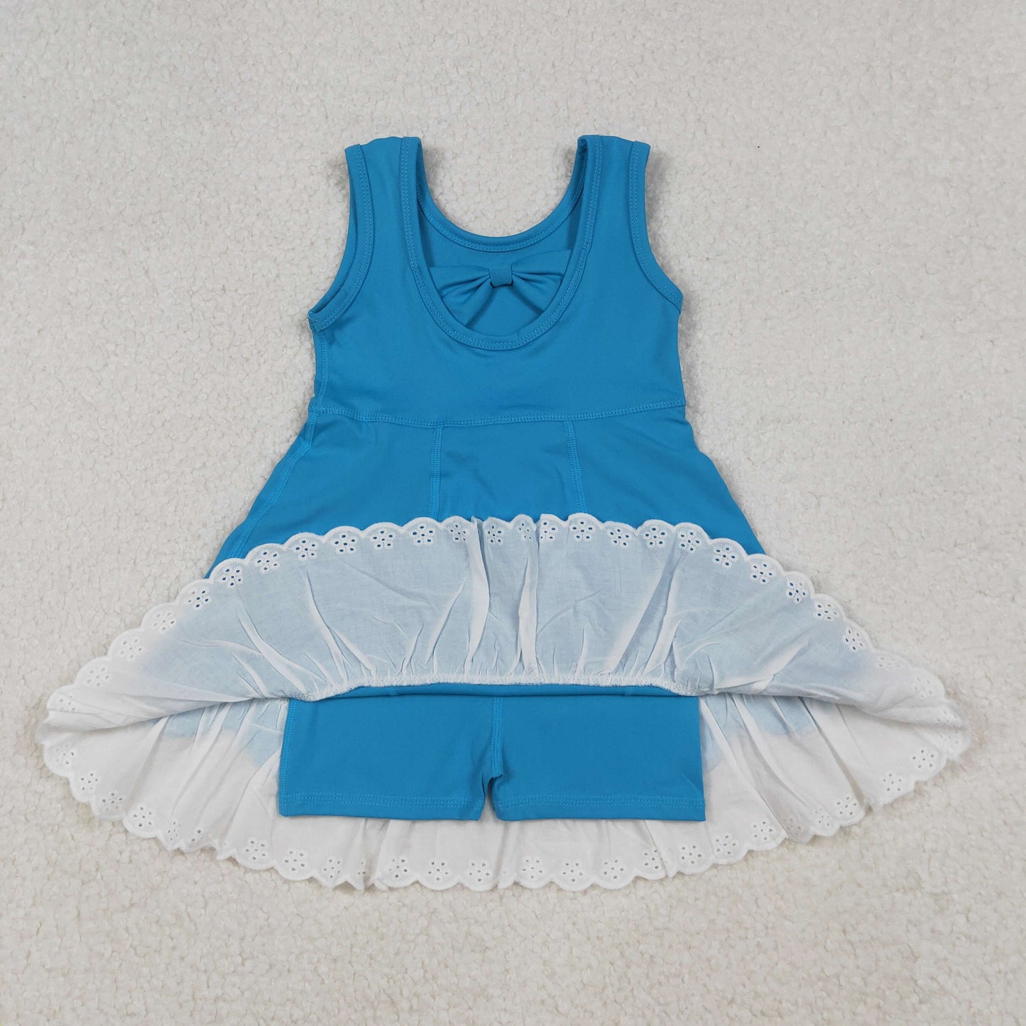 GSD2680 yoga blue sleeveless girls dress with lace