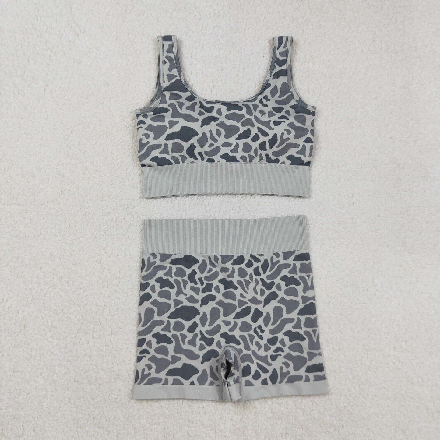 GSSO2702 adult women grey camo sleeveless shorts set